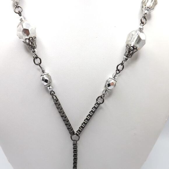 Chico's Long Acrylic Beaded Necklace, Square Chain, Filigree End Caps, 33 Inches - Picture 3 of 9